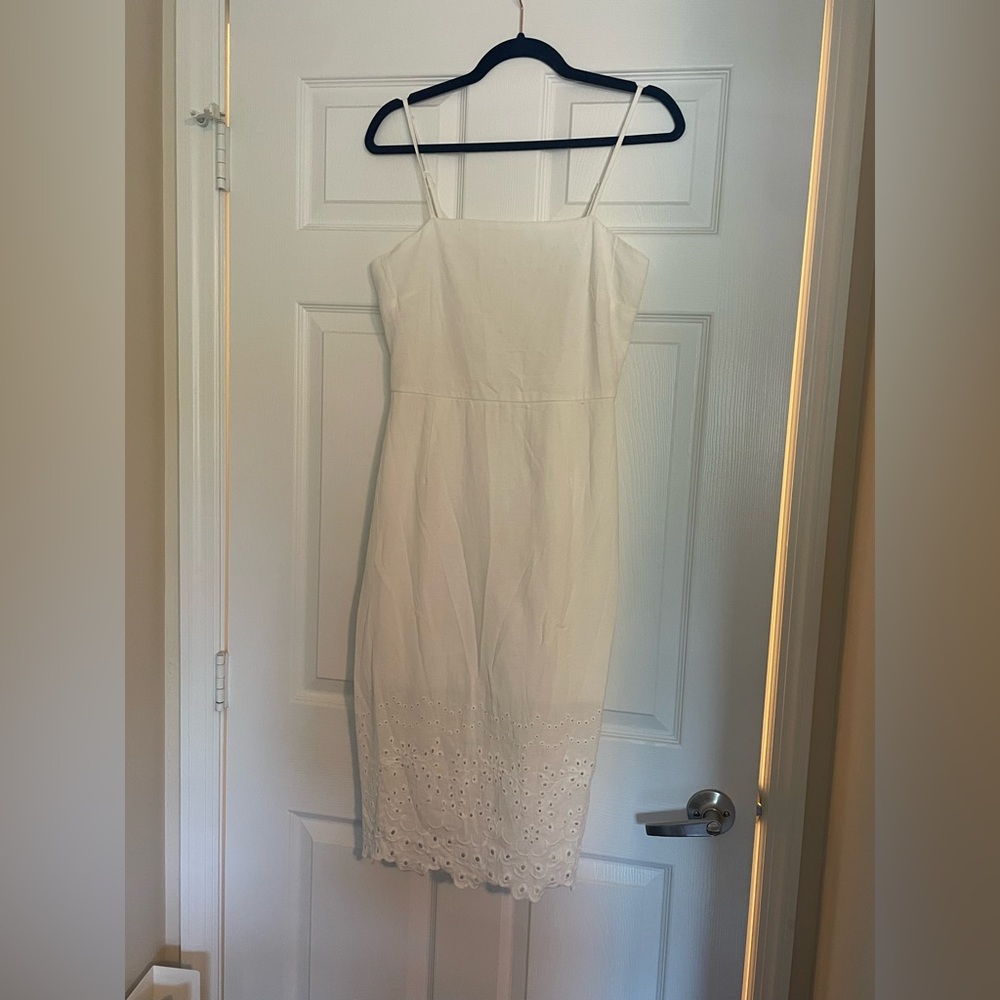Mi ami White Sheath Spaghetti Strap Midi Dress
